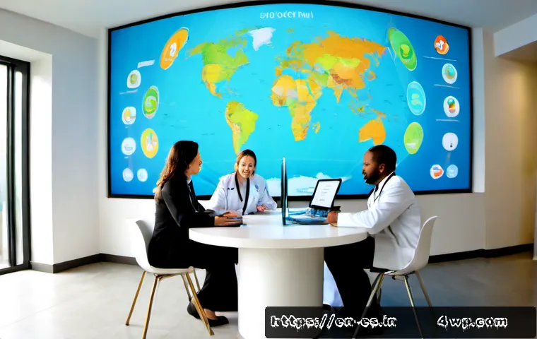 예방 중심 헬스케어의 글로벌 전략 - Photorealistic global preventive healthcare strategy meeting in a bright modern public health operat...